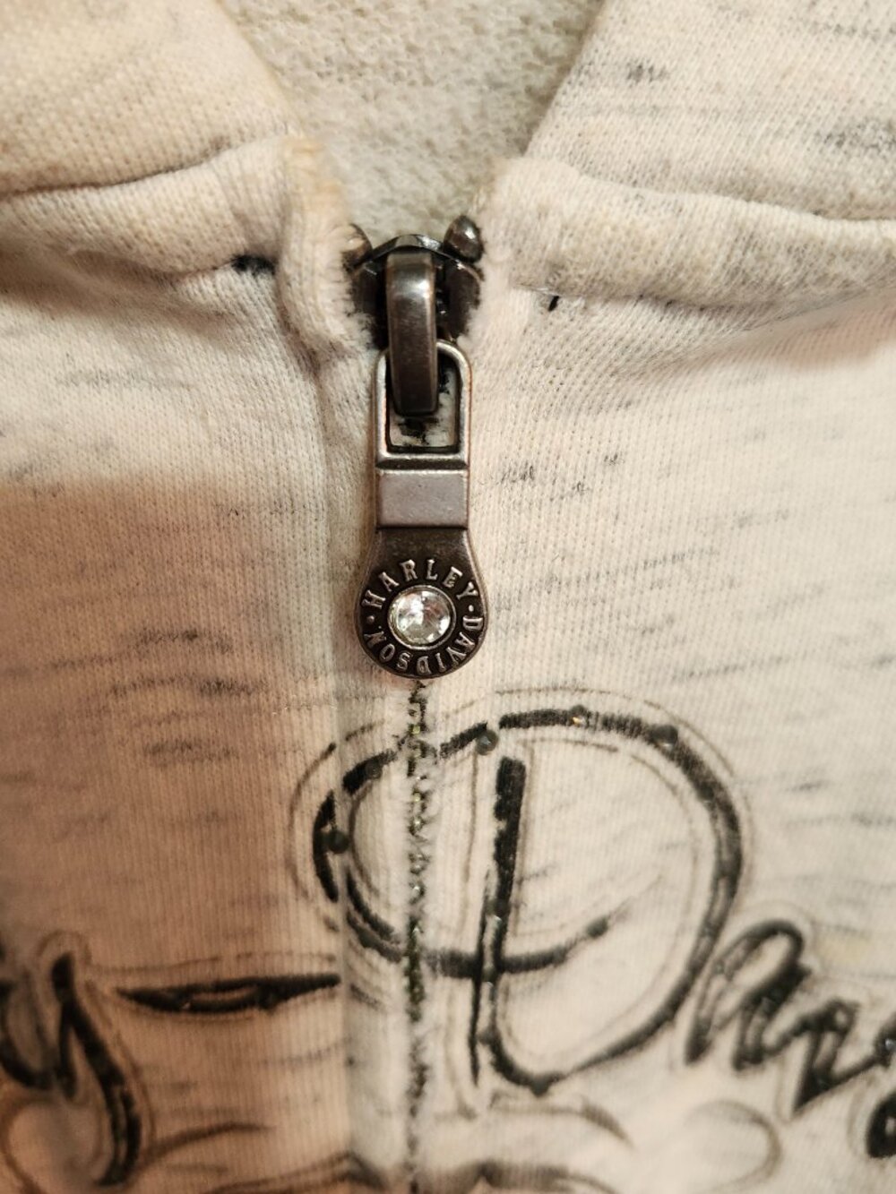 White Gray Washout Lace Harley-Davidson Zip Up Hoodie - Picture 6 of 7
